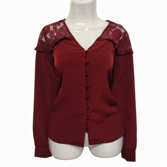 The Limited - Lace Buttons Long Sleeves Blouse - Picture 1 of 15